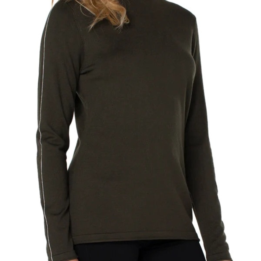 Liverpool Mock Neck Rolled Hem Longsleeve Sweater Olive Green Size Small